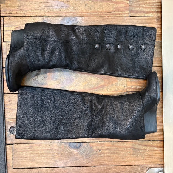 5.5 Black Vince Camuto Leather Wedge Boot with Button Detail - Picture 1 of 8